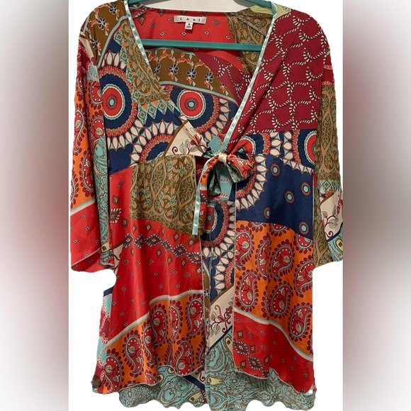 Cabi Patchwork Paisley Tie-Front Kimono Top Boho Festival Scarf Print Small‎ - Picture 2 of 7